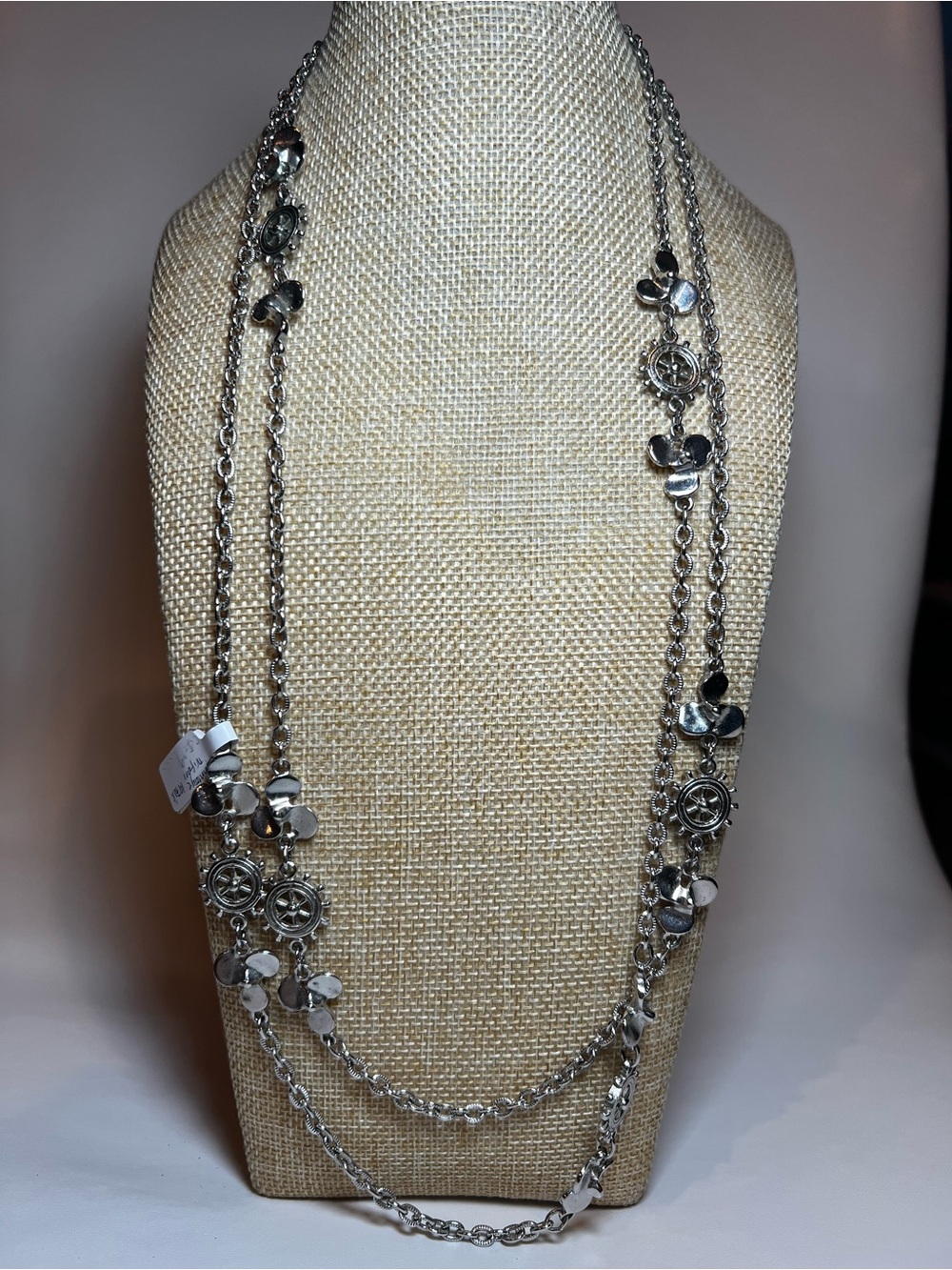 Vintage Crown Trifari Rare silver nautical ship wheel flower station necklace